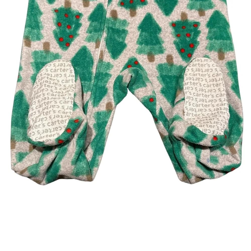 Carter's Christmas Tree Print Fleece One Piece Pajama Zip Footed Green 18 Months
